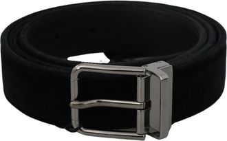 Dolce & Gabbana Zwarte Fluwelen Leren Riem met Zilveren Gesp