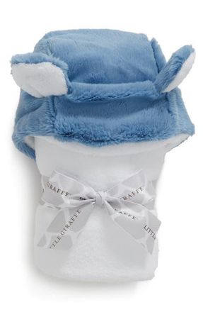 Little Giraffe Luxe Faux Fur Hooded Towel in Cornflower at Nordstrom
