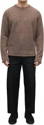 Johnstons of Elgin Crew Neck Rolled Trims Sweater In Brown