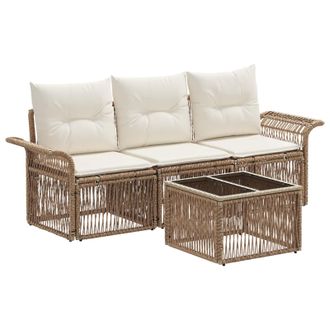 vidaXL Conjunto De Sof&aacute;s De Jard&iacute;n 4 Pcs Beige Rat&aacute;n Sint&eacute;tico Vidaxl
