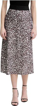 Joop Uitlopende Midi Rok - Dames - Midirokken - Bruin - S - Polyester - Rokken