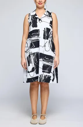 Luukaa D'Celli Evadne Printed Poplin Dress with Cotton Lining in White at Nordstrom, Size 18
