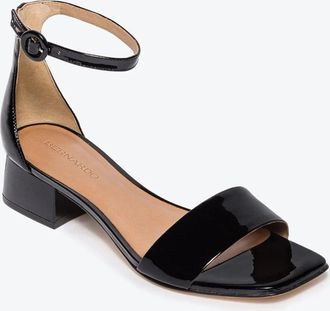 Bernardo Jalena Sandals Black Patent Ankle Strap Block Heel HAWK062