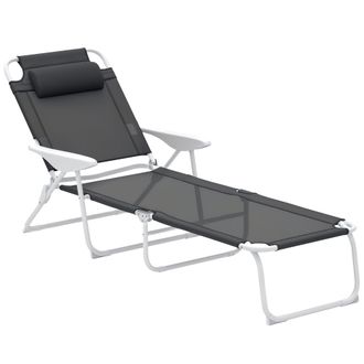 OUTSUNNY Folding Sun Lounger with 4-Level Backrest & Headrest - Charcoal Grey | TJ Hughes