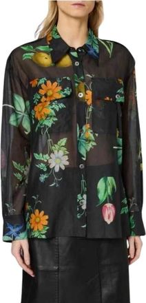 Paul Smith Voile Katoen & Zijde Bloemige Blouse - Dames - Overhemden - Veelkleurig - XS - Katoen - Overhemden