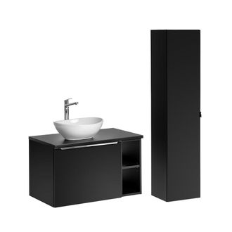 Petits Meubles Conjunto mueble lavabo individual tableros laminados y mdf negro