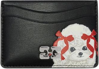 Ganni dog appliqué card holder - women - Recycled Leather/Polyurethane/Polyester/Recycled Cotton/Cotton - One Size - Black
