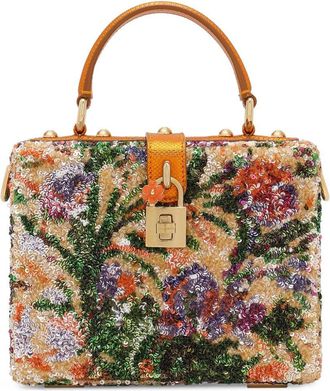 Dolce & Gabbana Dolce Box sequin-embellished tote bag - women - Polyester/Karung/Acrylic/Calf Leather - One Size - Orange