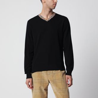 Burberry Black wool sweater with Check motif neckline