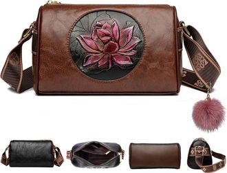 Generic Vintage Lotus Crossbody Bag, Ethnic Printed Shoulder Bag, Versatile Floral Purse with Adjustable Strap
