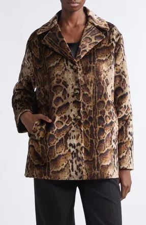 Etro Leopard Print Cotton Blend Velveteen Coat in Print On Beige Base at Nordstrom, Size 42