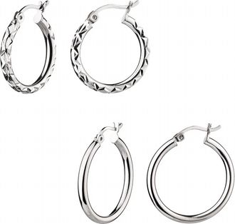 Gold & Honey Womens Small Hoop Earrings - Set Of 2 In Silver