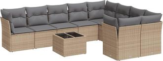 vidaXL Juego De Sof&aacute;s Jard&iacute;n Con Cojines Beige 10 Pzas Rat&aacute;n Sint&eacute;tico Vidaxl