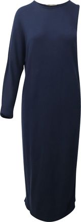 The Row One Shoulder Dress in Navy Blue Wool