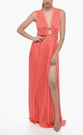 Costarellos Draped Lurex Maxi Dress with Cut-Out Detail Costarellos