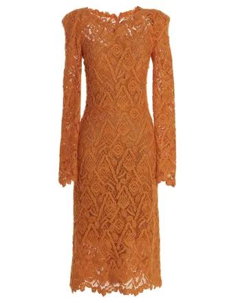 Ermanno Scervino Orange Wool Midi Womens Dress