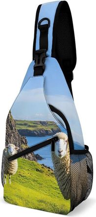 Generic Sheep And Castle Unisex Shoulder Bags Casual Crossbody Chest Bag Sling Backpack for Hiking Cycling Travel