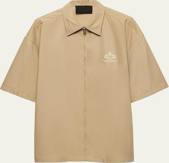 Prada Mens Technical Cotton Zip-Up Shirt