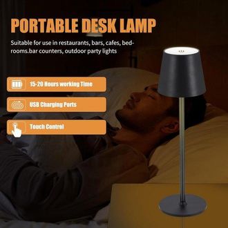 OEM L&aacute;mpara De Mesa Inal&aacute;mbrica Recargable Por Usb Simplicity Con Bater&iacute;a Integrada 4600 Mah, L&aacute;mpara Led Pilas Control T&aacute;ctil, Lectura Patio (negra)