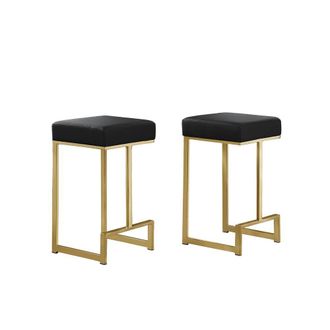 Best Master Furniture Dorrington Faux Leather Backless Counter Height Stool in Black/Gold (Set of 2)