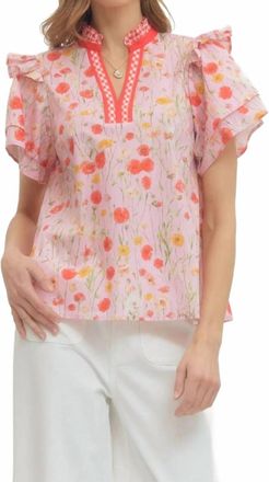 Entro Secret Garden Flutter Top In Pink
