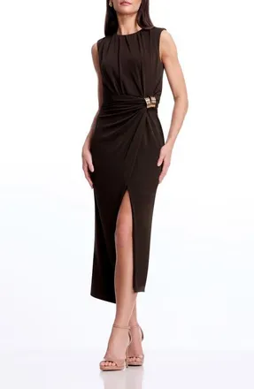 Dress The Population Mikey Slit Jersey Midi Dress in Mocha at Nordstrom, Size Xx-Large