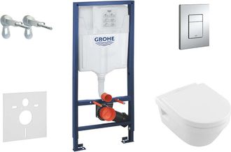GROHE Rapid Sl - Conjunto De Inodoro Suspendido + Inodoro Y Asiento Villeroy & Boch, Pulsador De Descarga Skate Cosmopolitan, Cromo 38528set-kb