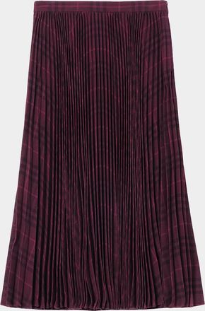 Burberry Petal Pleated Plaid Midi Skirt