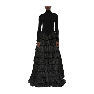 Elisabetta Franchi Rode Loper Gebreide Jurk met Ruches - Dames - Jurken - Zwart - Maat: M Viscose