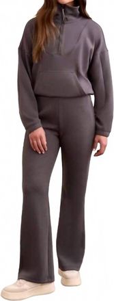 Tribal Techno Lux Rib Pull On Flare Leg Pants In Charcoal