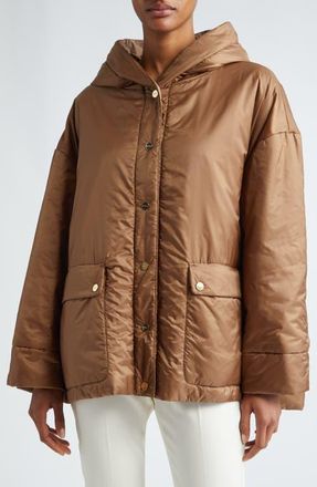 Max Mara GreenMo Insulated Hooded Jacket in Caramel at Nordstrom, Size 14