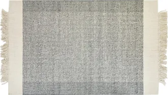 Beliani Alfombra De Lana Gris Blanco Crema 140 X 200 Cm Hecho A Mano Geom&eacute;trico Tatlisu