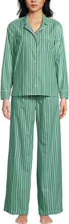 Lands End Cotton Poplin 2 Piece Pajama Set - Long Sleeve Top and Pants in Vibrant Clover Multi Stripe at Nordstrom, Size Small