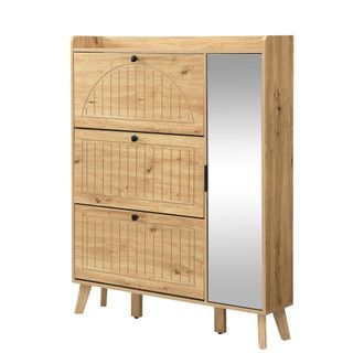 Urban Meuble Zapatero alto de madera con 3 puertas abatibles y espejo