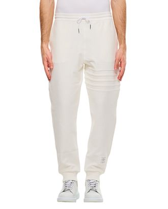 Thom Browne Minimalist White Sweatpants With Embossed Seams And Drawstring Waistband