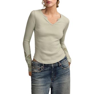 Lucky Brand Cutwork Detail Cotton Rib Top in Aqua Gray at Nordstrom, Size X-Large