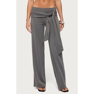 Edikted Xyla Waist Tie Straight Leg Pants in Dark-Gray at Nordstrom, Size X-Large