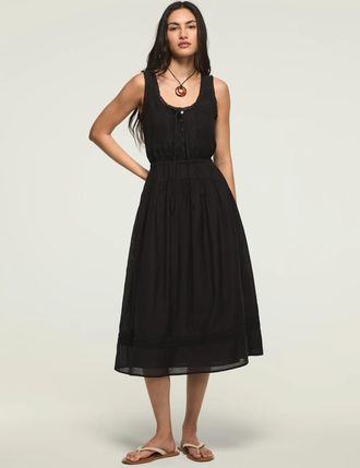 Lucky Brand Womens Lace Inset Midi Dress