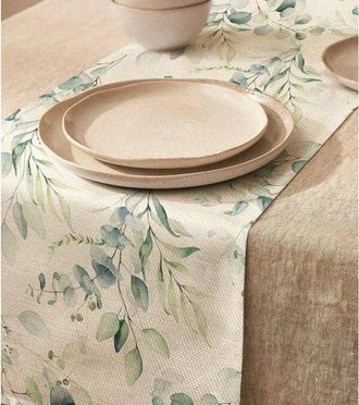OEM Camino De Mesa Para Comedor O Cocina, Rectangular, Color Caqui, 33 X 183 Cm