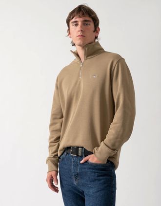 GANT Mens GANT Mens Regular Fit Shield Logo Half Zip Sweatshirt - 264 Light Taupe - Brown - Size: 40