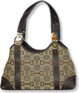 Gucci Pre-owned Shoulder Bags, female, Beige, Size: ONE SIZE Pre-owned Horsebit Canvas Leather Handbag