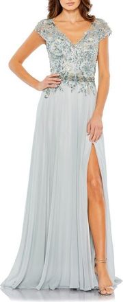 Mac Duggal Embellished Cap Sleeve Bodice Chiffon Gown in Seamist at Nordstrom, Size 12