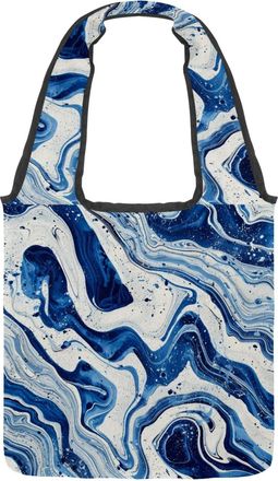 Generic White Blue Quicksand Pattern Reversible Canvas Shoulder Tote - Double-Sided Print, 12oz Cotton, 27cm Drop, Fold-Flat Bag for Travel, Shopping, Street 