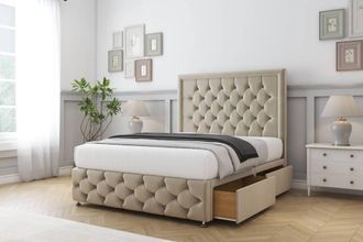Sloomy Vienna Coniston Divan Set 4 Drawers-54 Headboard-Footboard in Cream | Size: King