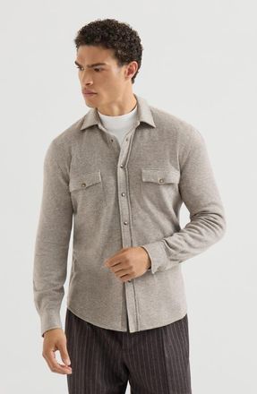 Brunello Cucinelli Virgin wool, cashmere and silk knit shirt in Stone Grey at Nordstrom, Size 46