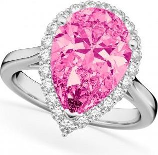 Allurez Pear Cut Halo Pink Tourmaline & Diamond Engagement Ring 14K White Gold 7.19ct