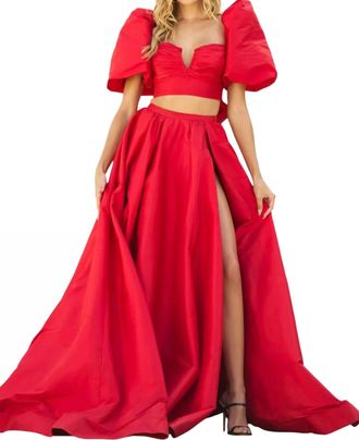 Sherri Hill Two Piece Taffeta Gown In Red