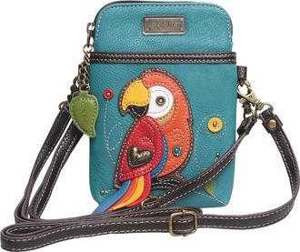 Chala Crossbody Cell Phone Purse-Women PU Leather Multicolor Handbag with Adjustable Strap - Red Parrot Turqouise