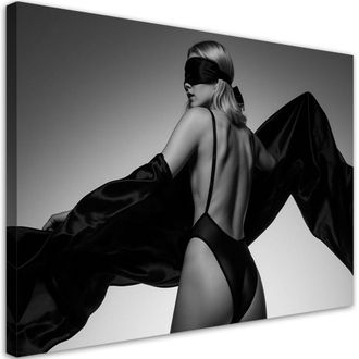 Feeby Cuadro En Lienzo Mujer Con Una Venda En Los Ojos En Blanco Y Negro 100x70