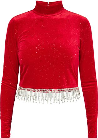 Faina Glittershirt van stretchfluweel Dames rood
